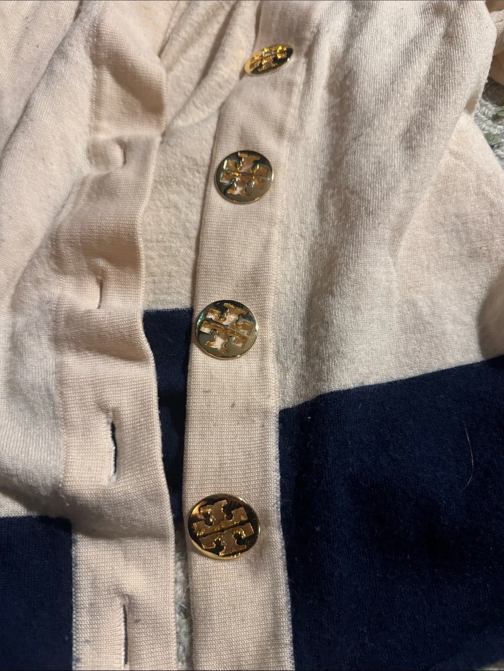 Tory Burch Cream Crewneck Wool Sweater with statement buttons!